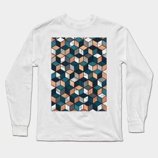 Copper, Marble and Concrete Cubes with Blue Long Sleeve T-Shirt